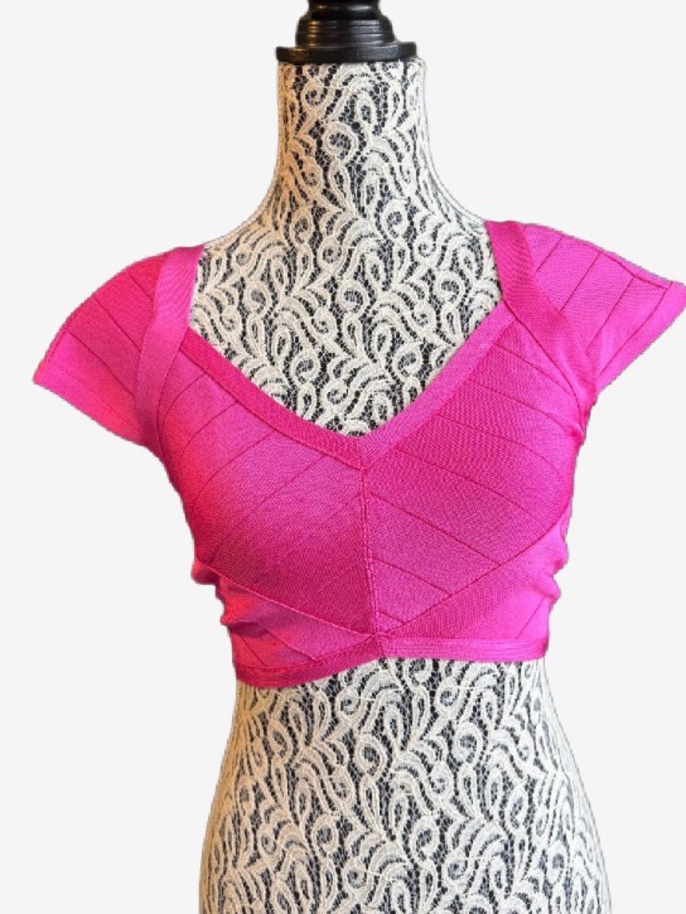 NWT Bebe Pink Paneled Cutout Bandage Crop Top XXS Y2K